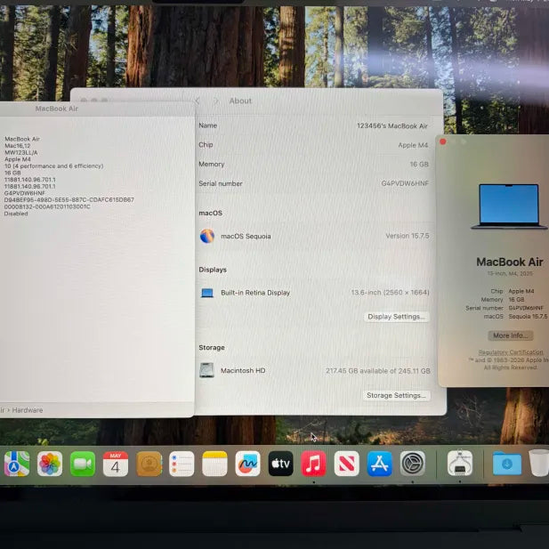 2025 Apple MacBook Air 13" M4 8C GPU 4.5GHz 16GB RAM 256GB SSD MW123LL/A