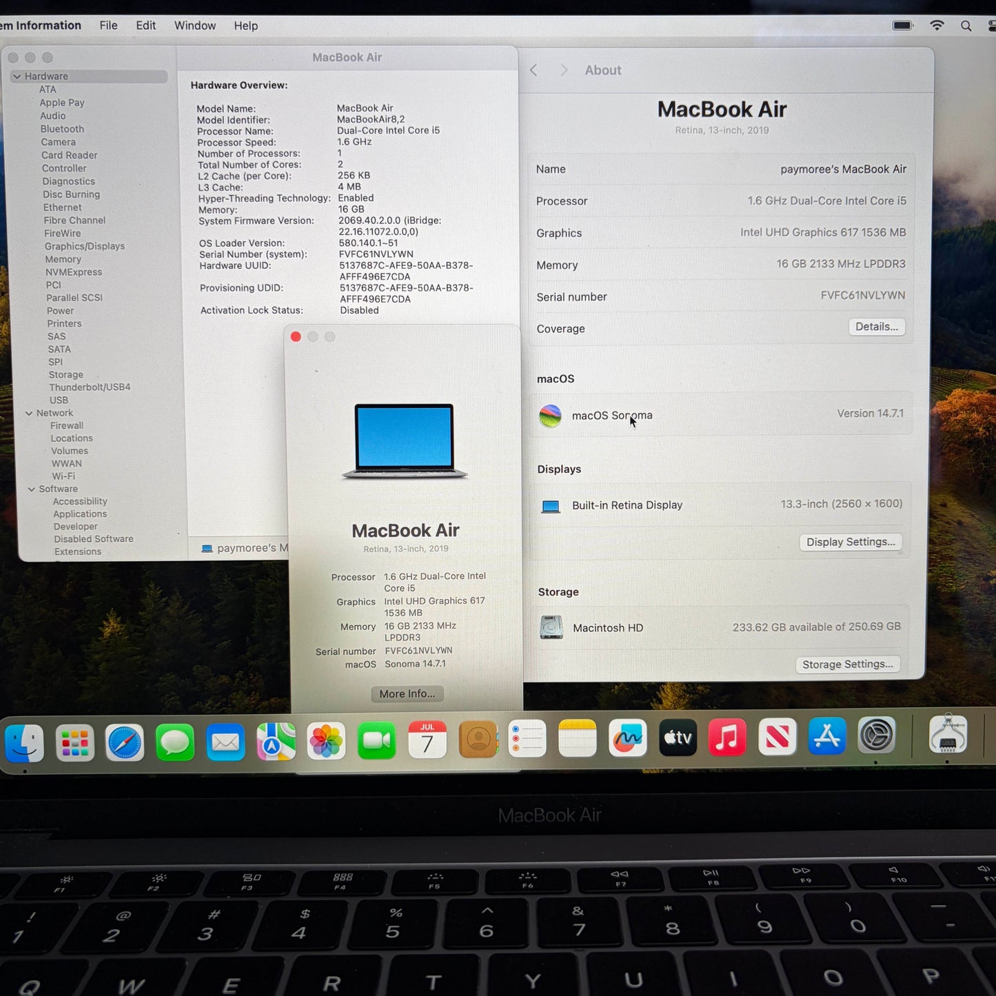 2019 Apple MacBook Air 13.3" i5 1.6GHz 16GB RAM 256GB SSD Space Gray A1932