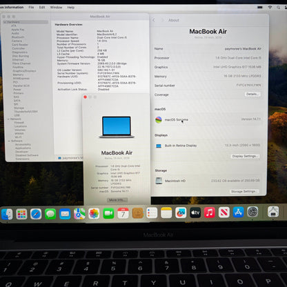2019 Apple MacBook Air 13.3" i5 1.6GHz 16GB RAM 256GB SSD Space Gray A1932