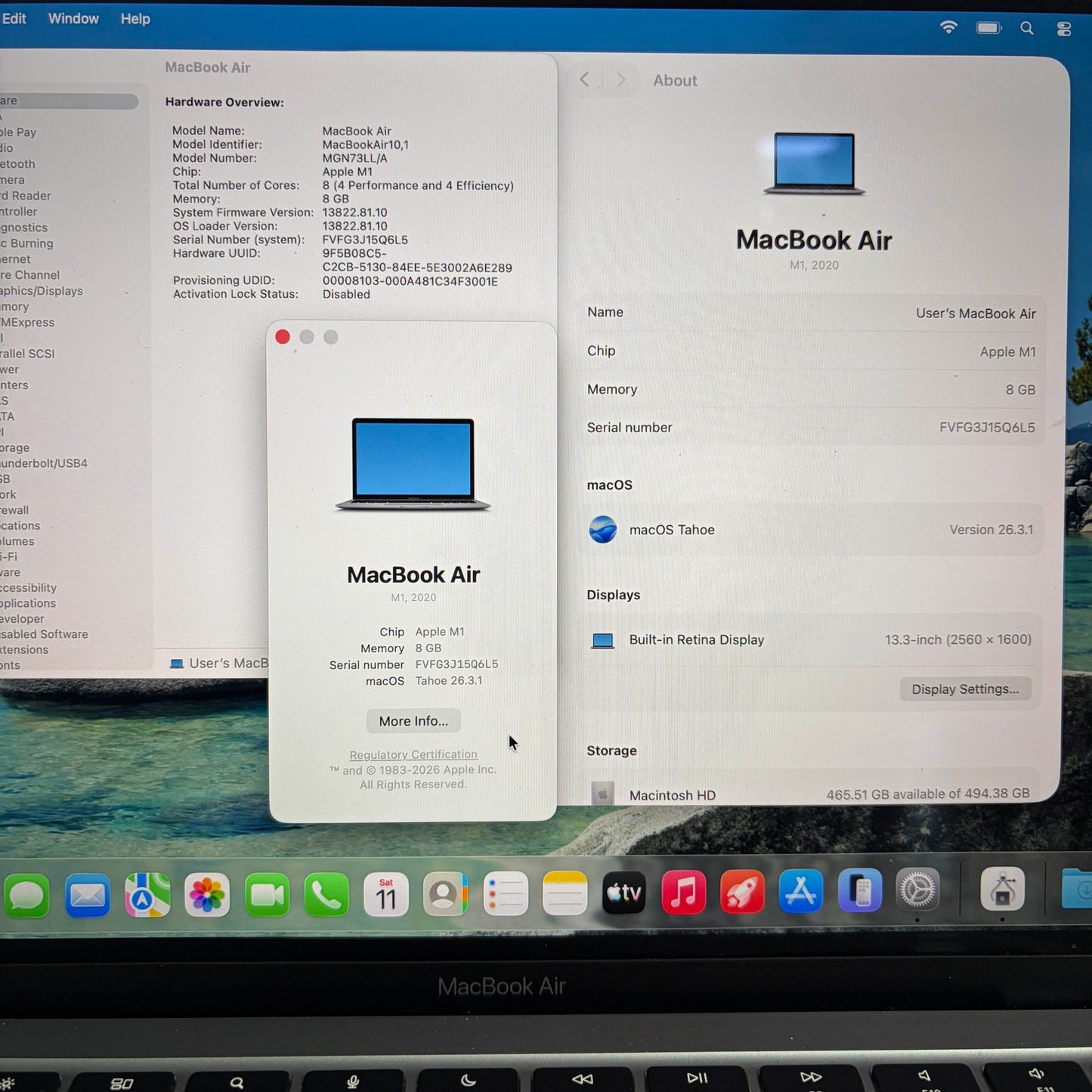 2020 Apple MacBook Air 13.3" M1 8C GPU 3.2GHz 8GB RAM 512GB SSD MGN73LL/A