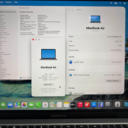 2020 Apple MacBook Air 13.3" M1 8C GPU 3.2GHz 8GB RAM 512GB SSD MGN73LL/A
