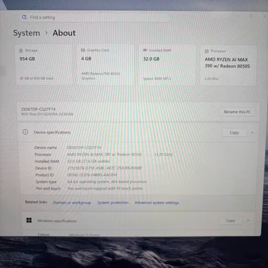 Asus ROG Flow Z13 GZ302EA 13.4" Ryzen AI Max 390 3.2GHz 32GB RAM 1TB SSD